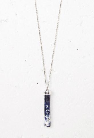 Forever21 Longline Faux Stone Pendant Necklace (blue/b.silver)