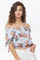 Forever21 Striped Floral Off-the-shoulder Crop Top