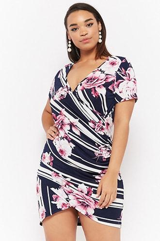 Forever21 Plus Size Striped Floral Mini Dress