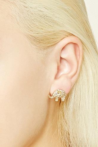Forever21 Gold & Pink Rhinestone Elephant Studs