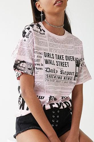 Forever21 Newspaper Print Tee