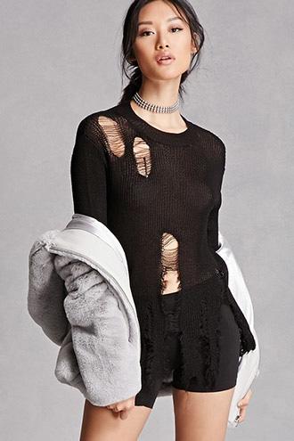 Forever21 Distressed Raw-cut Sweater