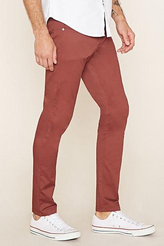 21 Men Men's  Red Cotton-blend Slim Fit Pants