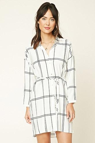 Forever21 Women's  Plaid Tie-waist Shirtdress