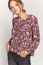 Forever21 High-low Floral Chiffon Top