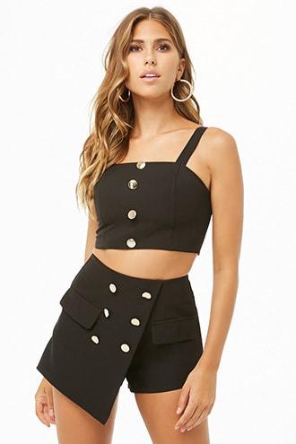 Forever21 Button-front Cropped Cami & Skort Set