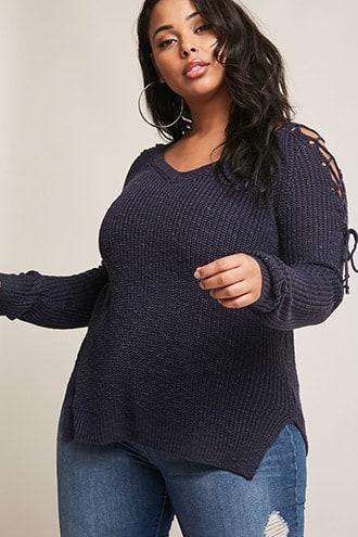Forever21 Plus Size Open-shoulder Lace-up Top