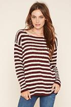 Love21 Women's  Burgundy & Cream Contemporary Striped Sweater
