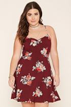 Forever21 Plus Women's  Burgundy & Coral Plus Size Floral Cami Dress