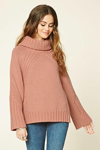 Forever21 Women's Mauve Mock Neck Ribbed Sweater