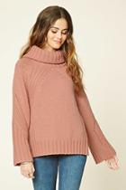 Forever21 Women's  Mauve Mock Neck Ribbed Sweater
