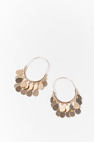 Forever21 Charm Fringe Hoop Drop Earrings
