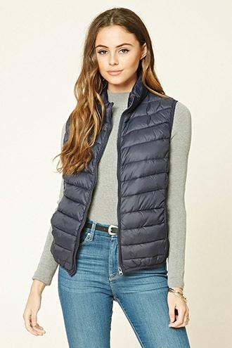 Forever21 Women's  Navy Zip-up Puffer Vest