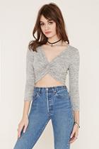Forever21 Women's  Grey & Charcoal Twisted-front Crop Top