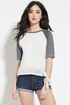 Forever21 Women's  Cream & Charcoal Slub Knit Raglan Tee
