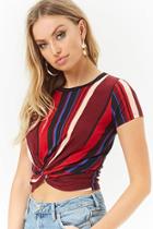 Forever21 Striped Knot-front Top