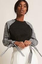 Forever21 Gingham-sleeve Raglan Top