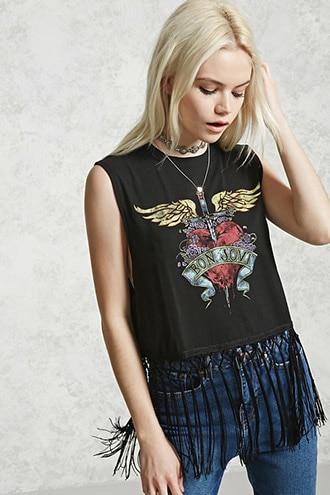 Forever21 Bon Jovi Fringed Band Tee