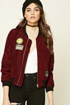 Forever21 Women's  Wine Runway Patch Bomber Jacket
