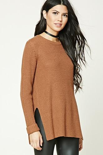 Forever21 Women's  Mauve Vented-hem Boxy Sweater