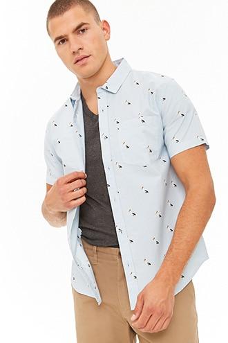 Forever21 Pelican Print Slub Woven Shirt