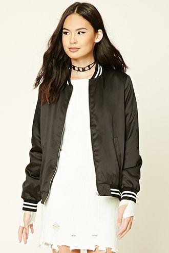Forever21 Satin Striped Bomber Jacket
