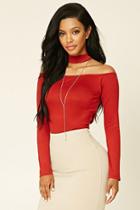 Forever21 Women's  Rust Off-the-shoulder Choker Top