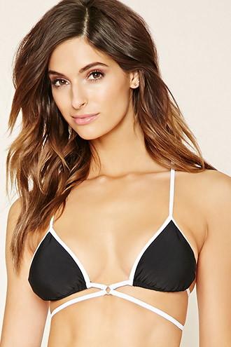 Forever21 Women's Black & White Strappy Triangle Bikini Top