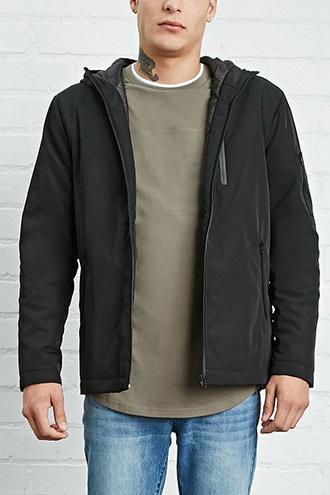 21 Men Men's  Black Hooded Utility Jacket