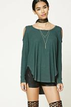 Forever21 Women's  Teal Ribbed Open-shoulder Top