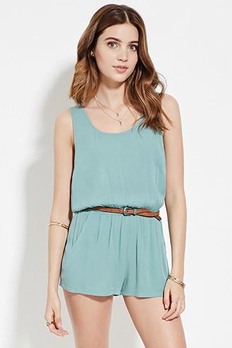 Forever21 Women's  Seafoam Crinkled Crepe Romper