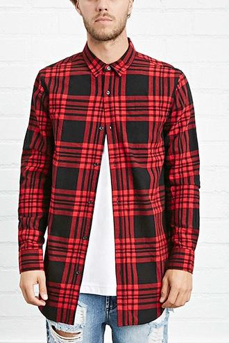 21 Men Men's  Side-zip Plaid Flannel Shirt