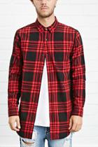 21 Men Men's  Side-zip Plaid Flannel Shirt