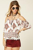 Love21 Women's  Cream & Rust Contemporary Open-shoulder Top