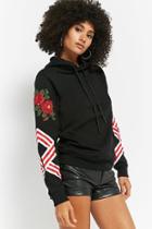 Forever21 Reason French Terry Striped & Rose Hoodie
