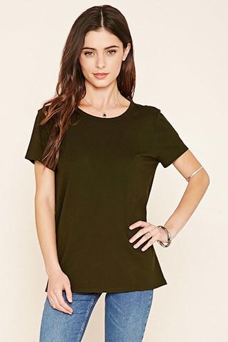 Forever21 Women's  Olive Slub Knit Cutout Tee