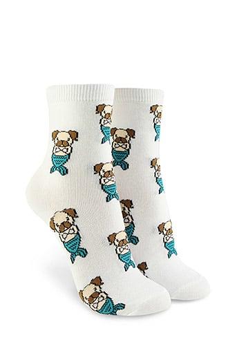 Forever21 Mermaid Pug Graphic Crew Socks