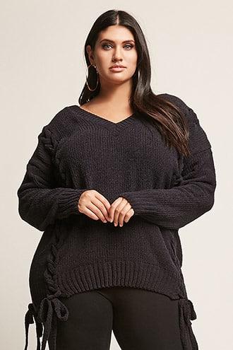 Forever21 Plus Size Chenille Knit Lace-up Sweater