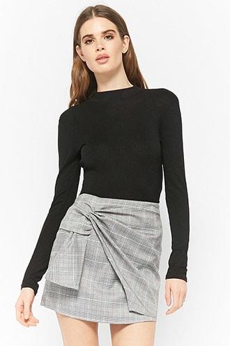 Forever21 Glen Plaid Mock Wrap Skirt