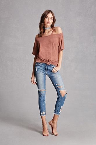 Forever21 Open-shoulder Knotted Tunic