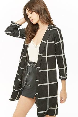 Forever21 Grid Open-front Longline Jacket