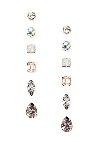 Forever21 Faux Gemstone Stud Set (light Pink/gold)