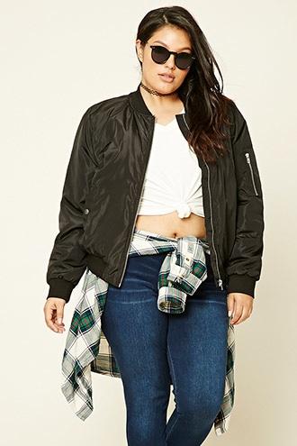 Forever21 Plus Women's  Black Plus Size Bomber Jacket
