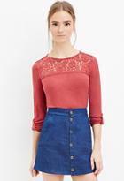 Forever21 Women's  Red Floral Crochet-paneled Top