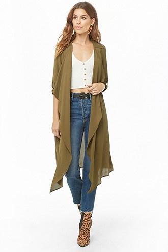 Forever21 Crepe Draped-front Duster Coat