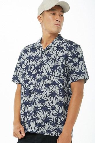Forever21 Smash Striped Palm Tree Print Shirt