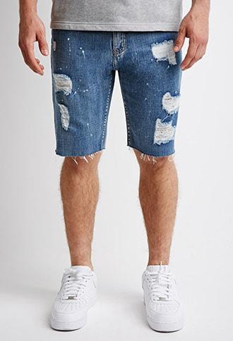 Forever21 Distressed Paint-flecked Denim Shorts