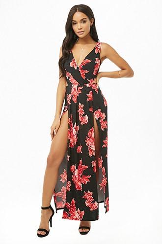 Forever21 Floral Surplice M-slit Maxi Dress