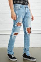 21 Men Men's  Zipper-hem Distressed Jeans