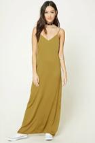 Forever21 Women's  Olive Satin V-neck Cami Dress